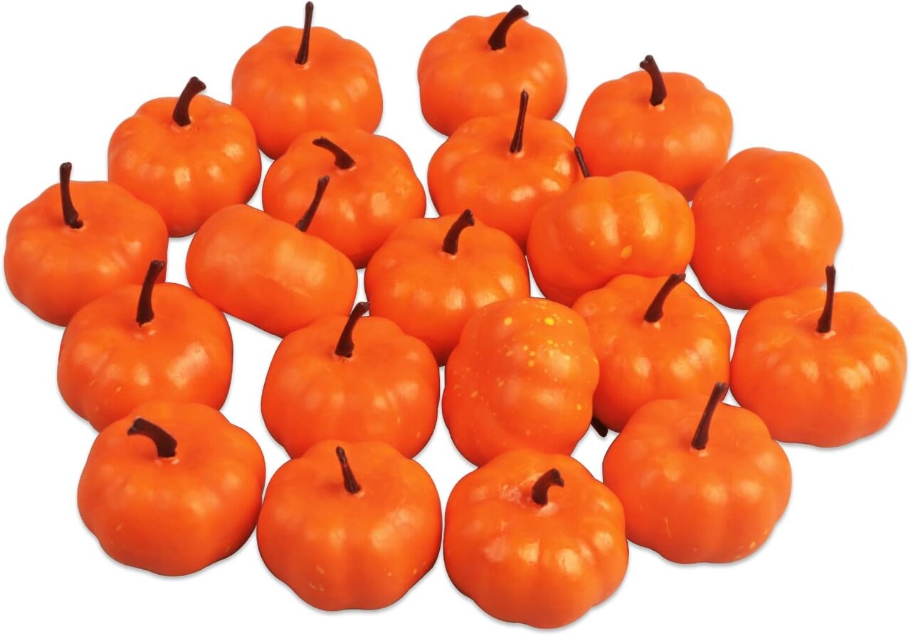 20Pcs Mini Artificial Pumpkins Very Realistic Autumn Pumpkin Decorations Fall Pumpkin Decorations for Fall Wedding Halloween Thanksgiving Tabletop Autumn Harvest Decorations